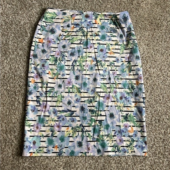 🦋 Talbots Colorful Floral Midi Skirt Size 8 Formal Easter Spring - Picture 1 of 6